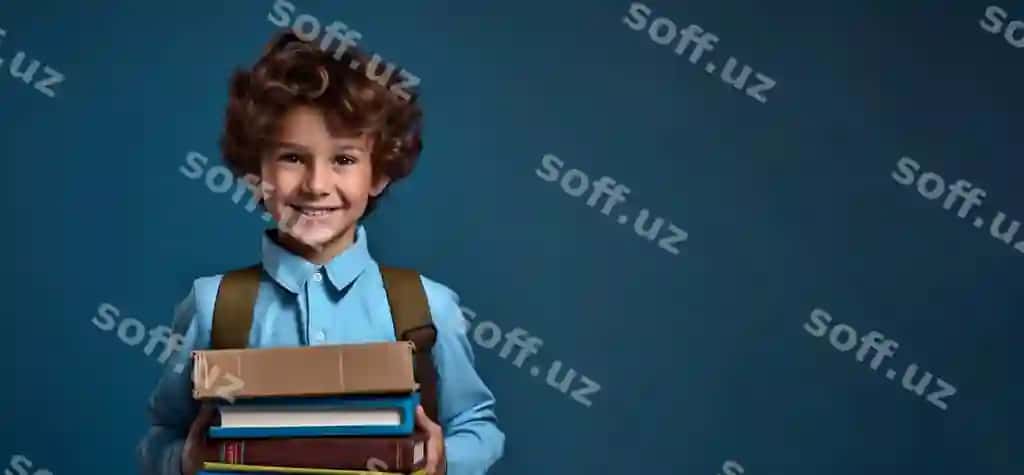 Foto fon maktab tadbir gulovchi bola bilan ko'k fon nusha joyi AI tomonidan yaratilgan | Photo back school event with smiling boy with blue background copy space ai generated