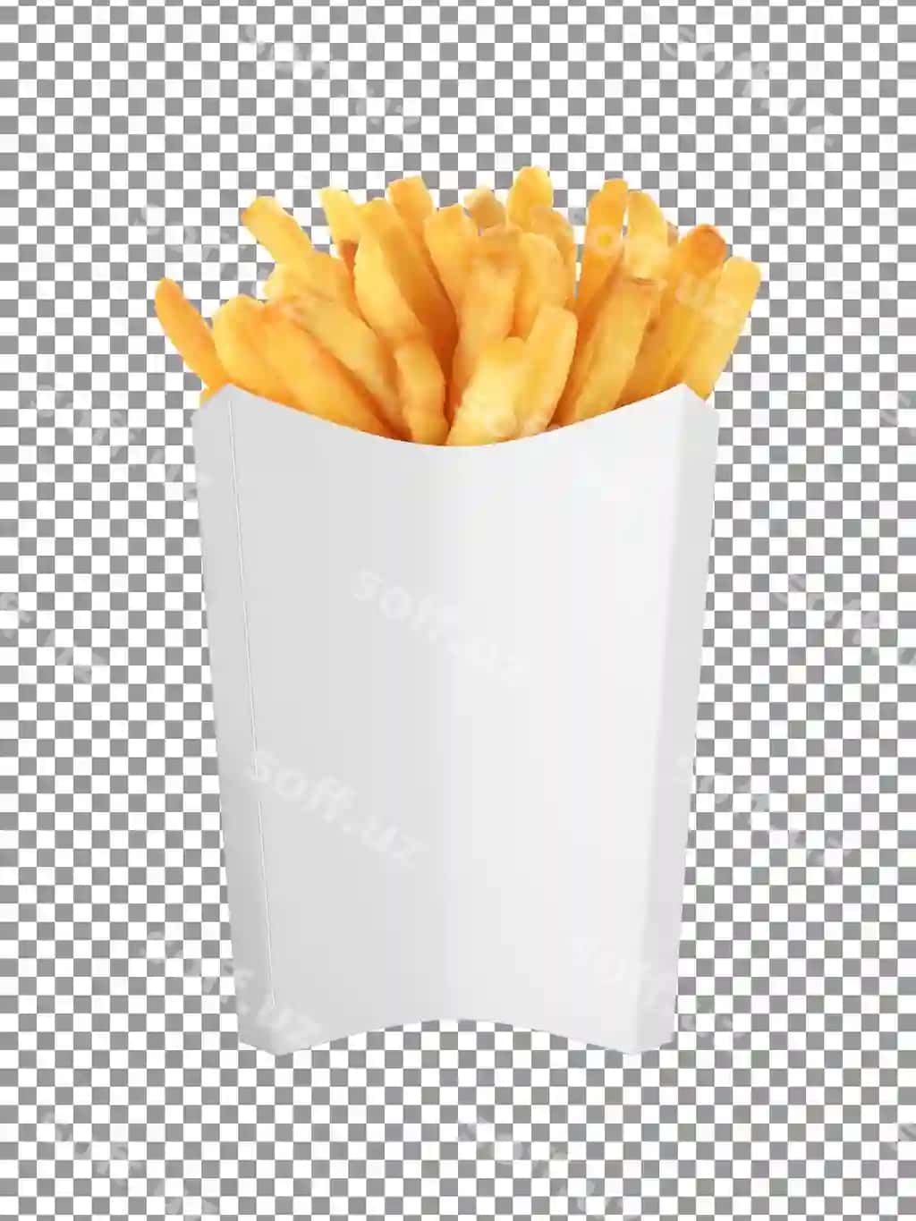 Frenc fri oq qog'oz qutida shaffof orqa fonda | French fries white paper box transparent background