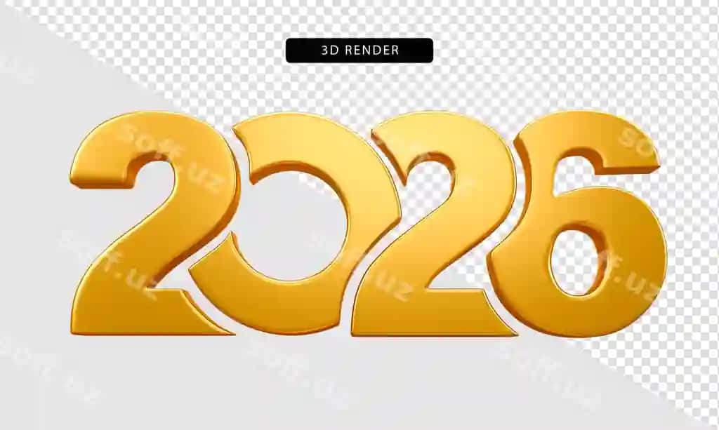 2026 oltin uch o'lchovli renderlangan matn Yangi yil bayrami | 2026 gold 3d rendered text new year celebration