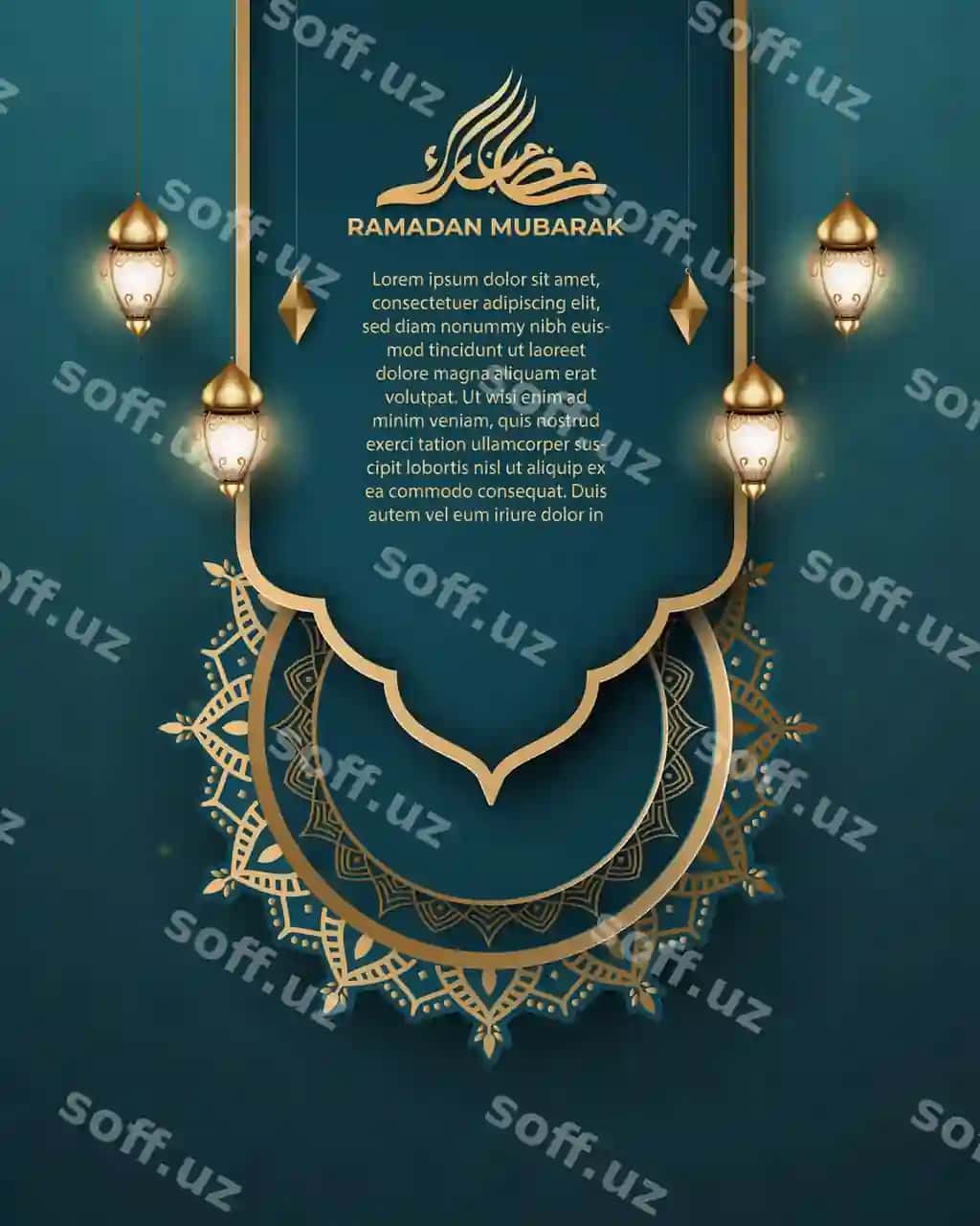 Haqiqiy Ramazon fonlari mandala chiroqli banner bilan salom | Realistic ramadan background with lantern mandala banner greeting
