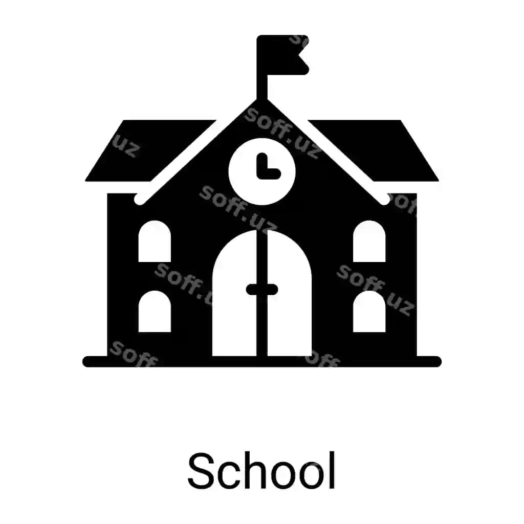 Maktab binosi glif ikonasi ajraltirilgan oq orqa fonda | School building glyph icon isolated white background