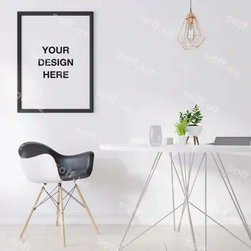 Namuna poster ramkasi yashil uy | Mockup poster frame living room