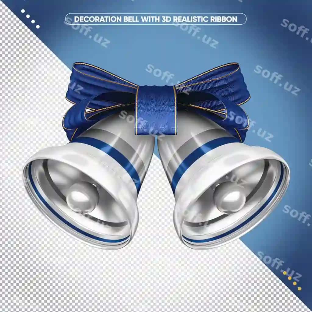 3D kumush qo'ng'iroq ko'k real tasma bo'yanish bilan | 3d silver bell with blue realistic ribbon makeup