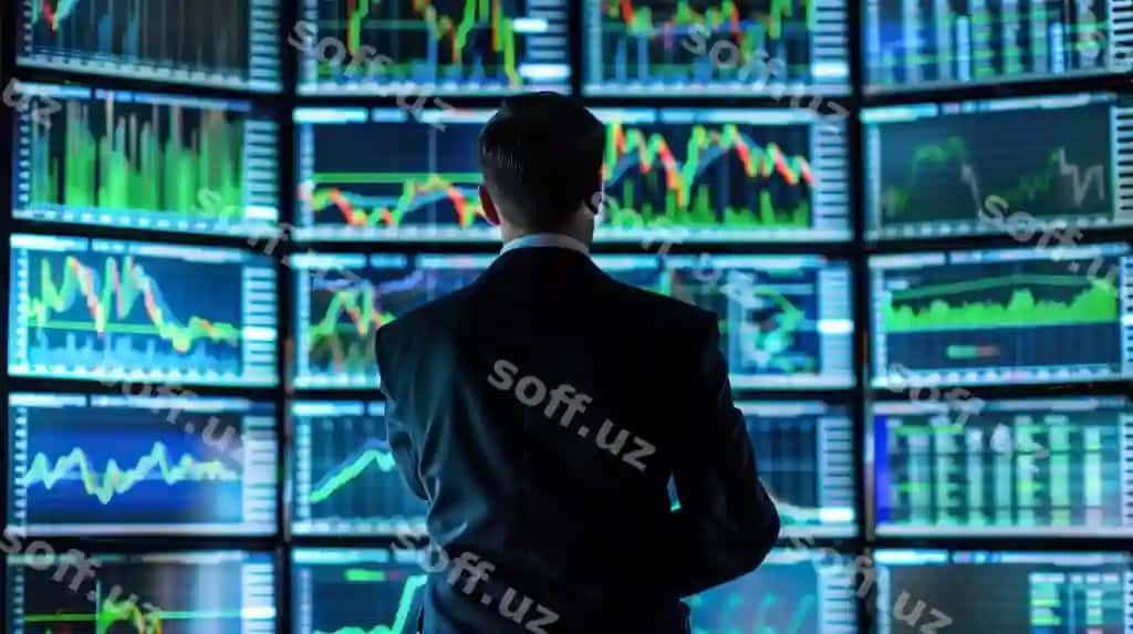 Bizznesmen aktsiyalar moliyaviy grafik generativ AI bilan | Businessman with stock financial chart generative ai