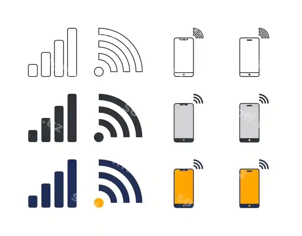 Qurilma signallari ikonkalar 3 uslubda: rangli, chetkali, to'ldirilgan | Device signal icons 3 styles colored outline solid