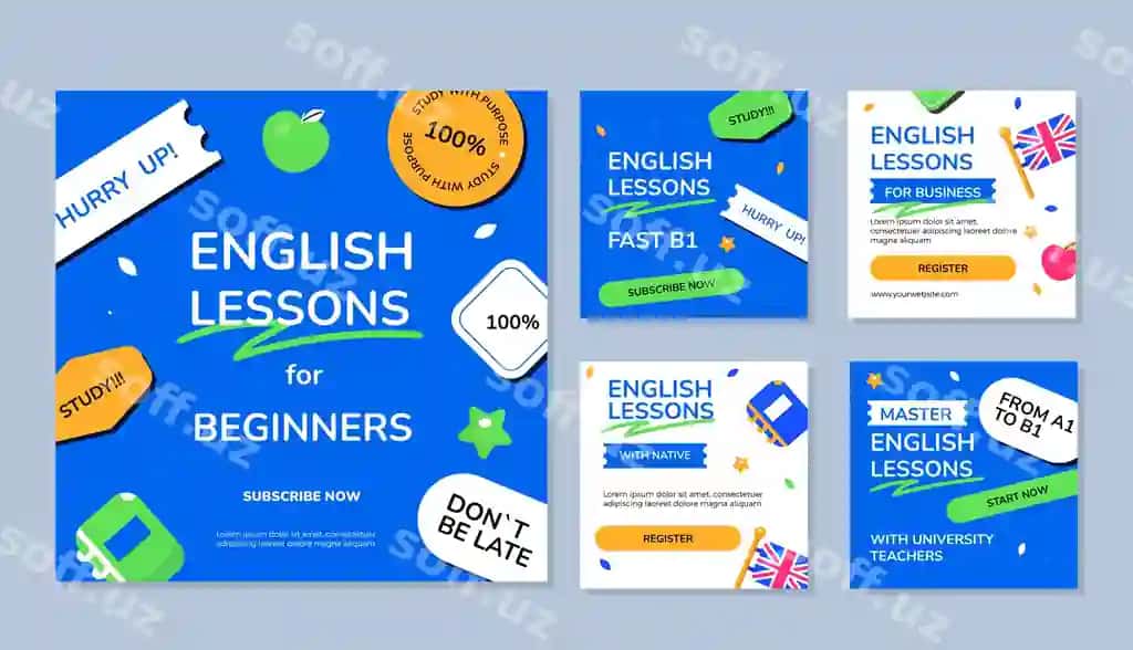Flat ingliz tili darslari Instagram postlar to'plami | Flat english lessons instagram posts collection