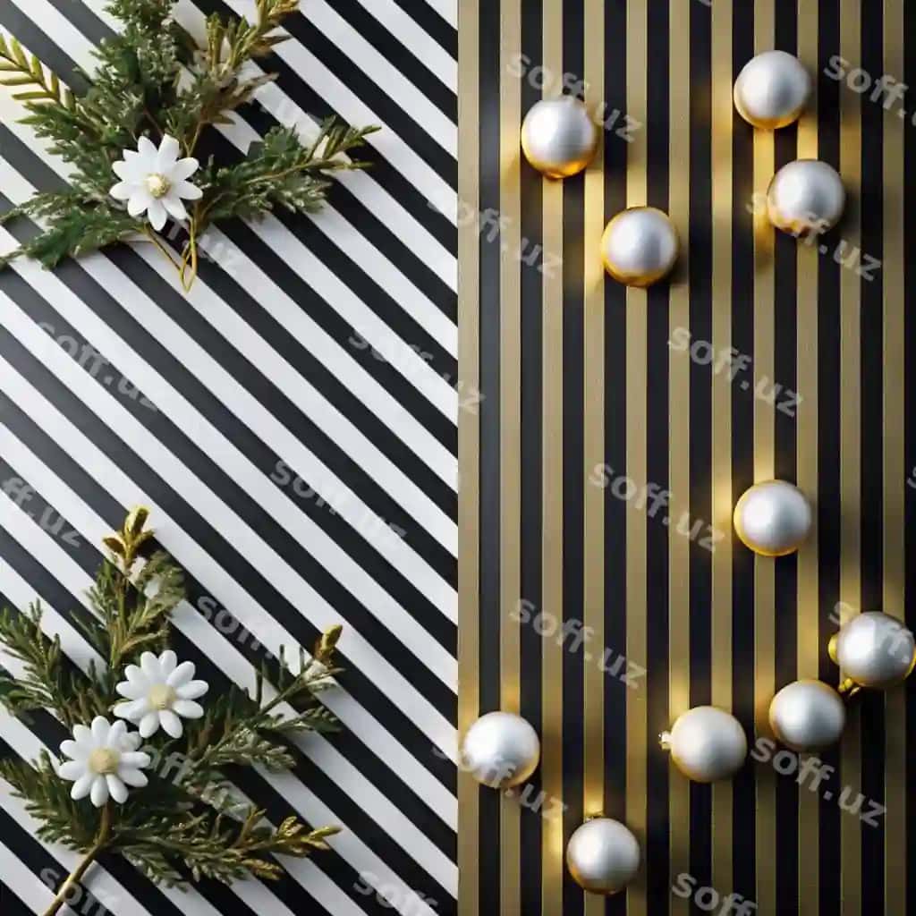 Oq-qora fotosurat oq-qora shaxzodali devor oq chiroqlar bilan | Black white photo black white striped wall with white lights