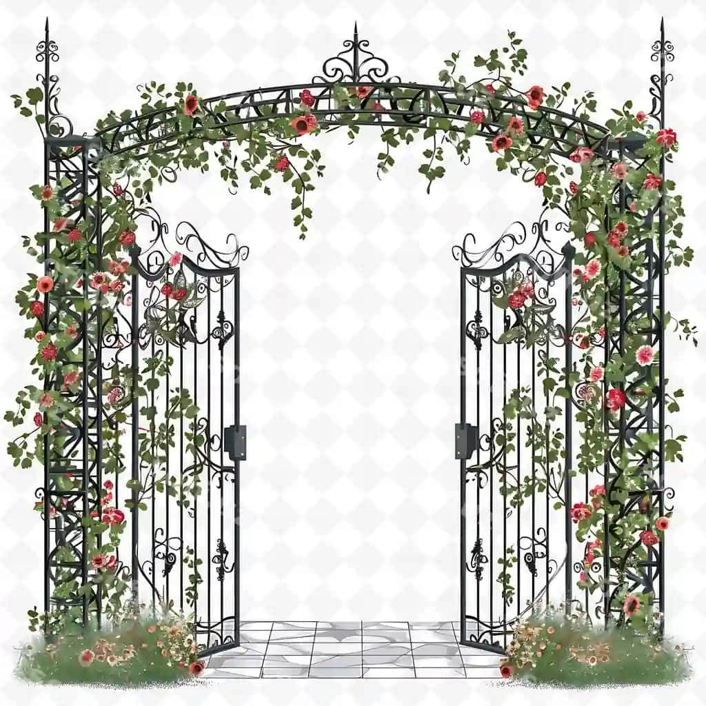 Png kvadrat darvoza bog' turg'ovar bezatishlari bilan, darvoza o'ralgan | Png square gate with garden wedding decorations gate is covered