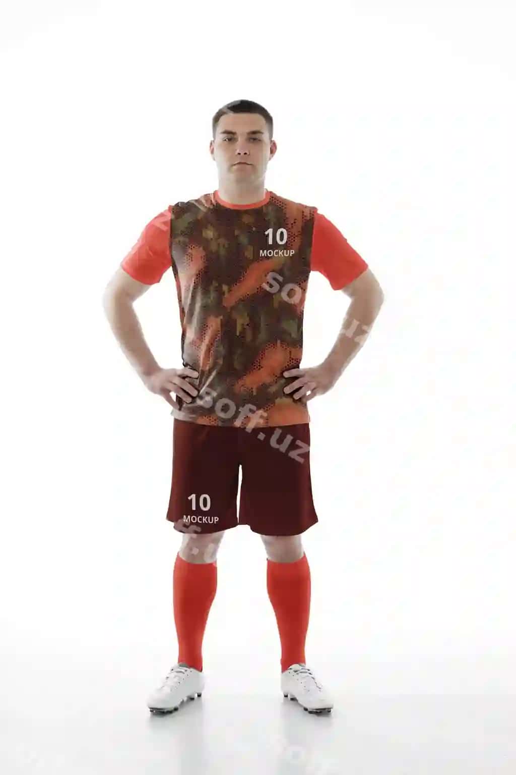Erkak futboldagi namuna komplekti | Man dressed soccer mock up kit