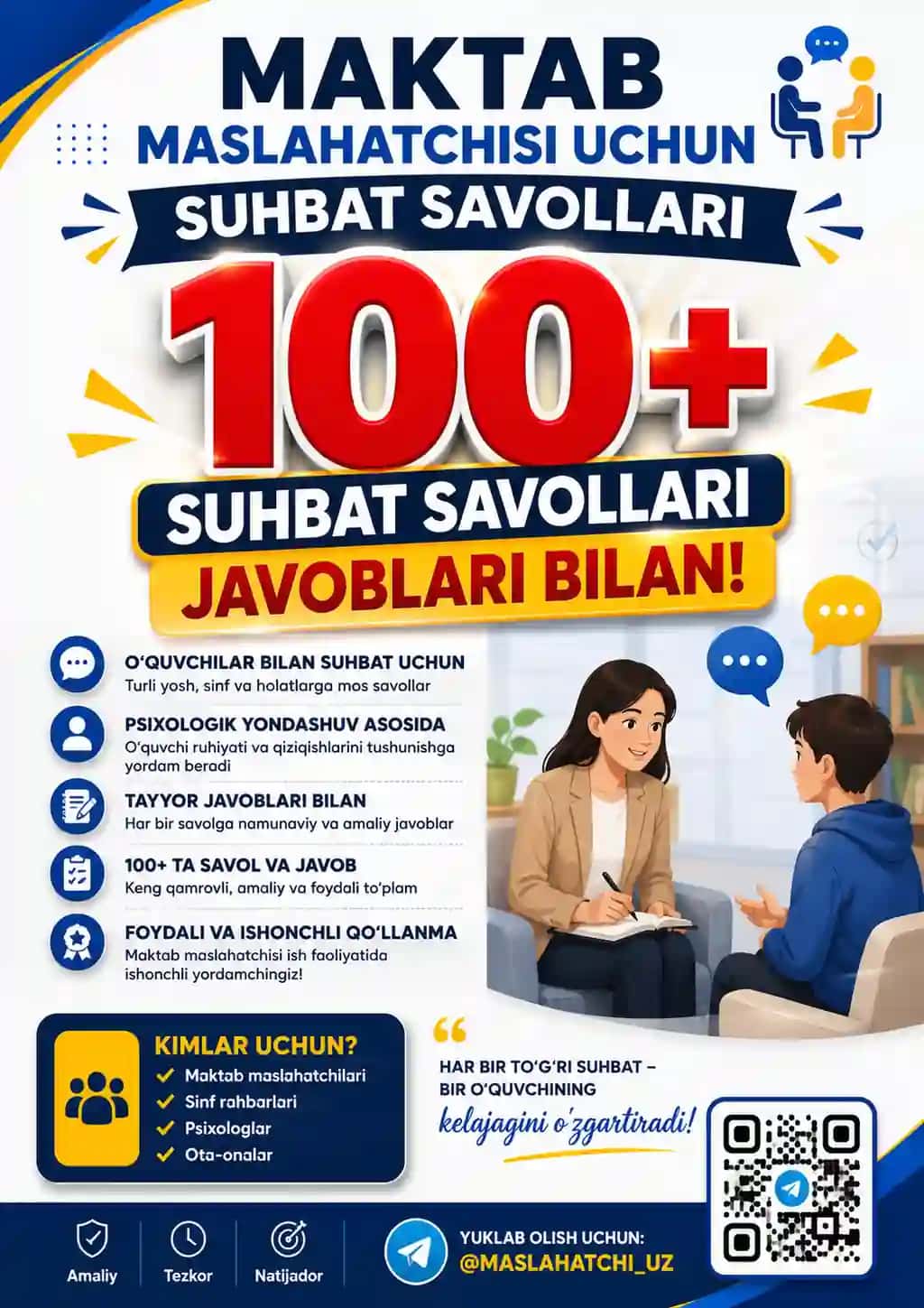 " Maktab maslaxatchisi " Suhbat savollari javoblari bilan