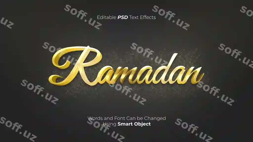 Tahrirlanga olinuvchi oltin Ramazon PSD matn effektlari | Editable gold ramadan psd text effects