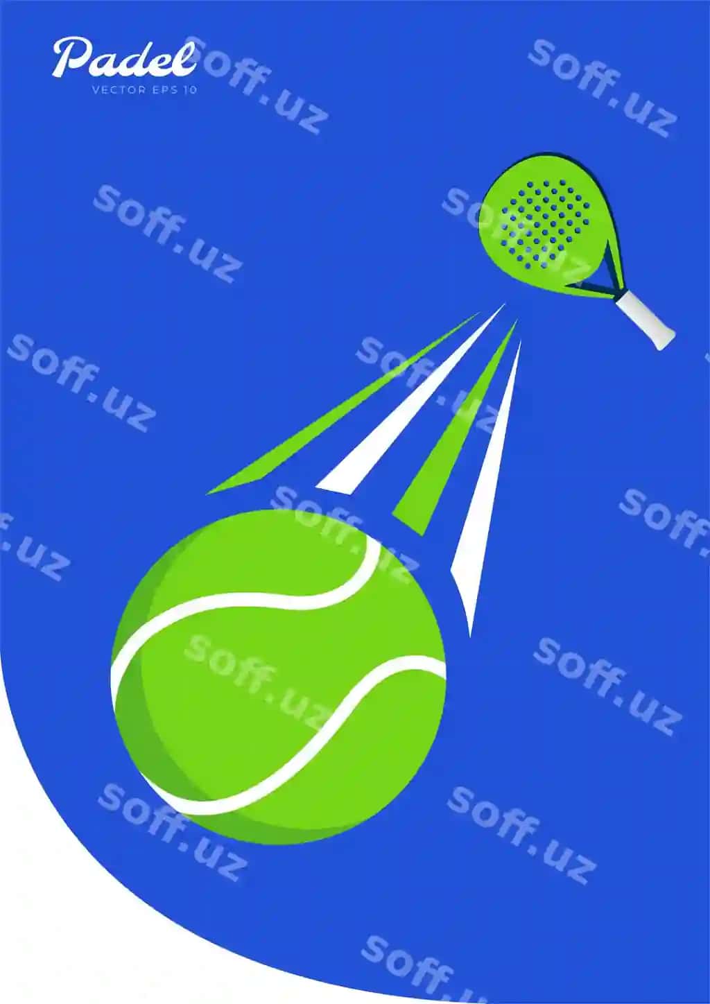 Padel raketasi yashil toplarni uradi, dinamik harakat izi tekis illustratsiya | Padel racket hitting green ball with motion trail dynamic flat illustration