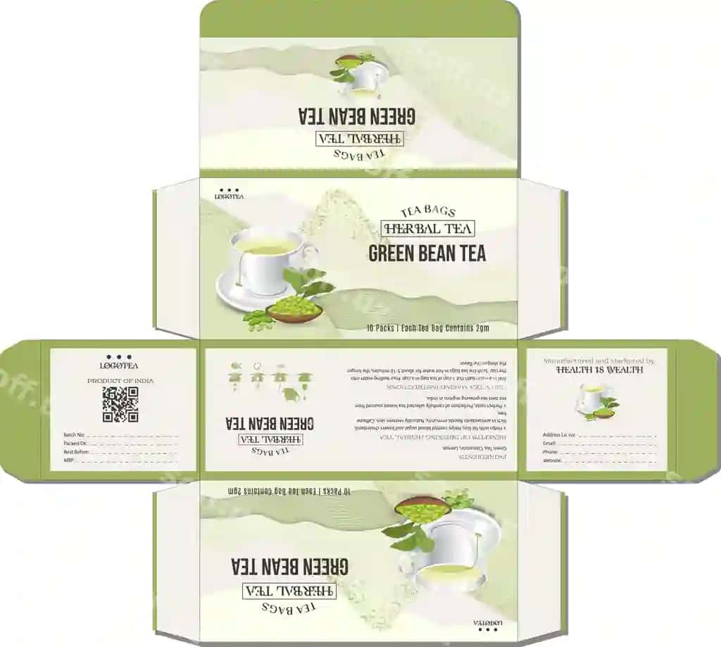 Qadoqlash dizayni duv-duv choy qutisi yashil mohni choyi | Packaging design herbal tea box green bean tea