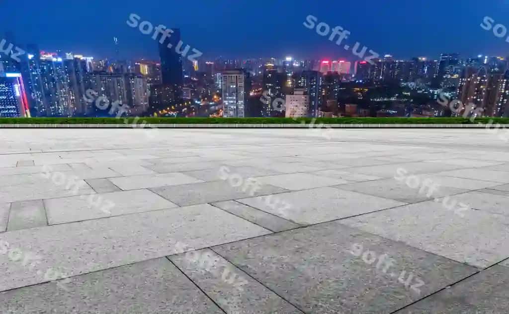 Panoramik osmon chizig'i zamonaviy binolar bilan bo'sh kvadrat plitkalar | Panoramic skyline empty square floor tiles with modern buildings