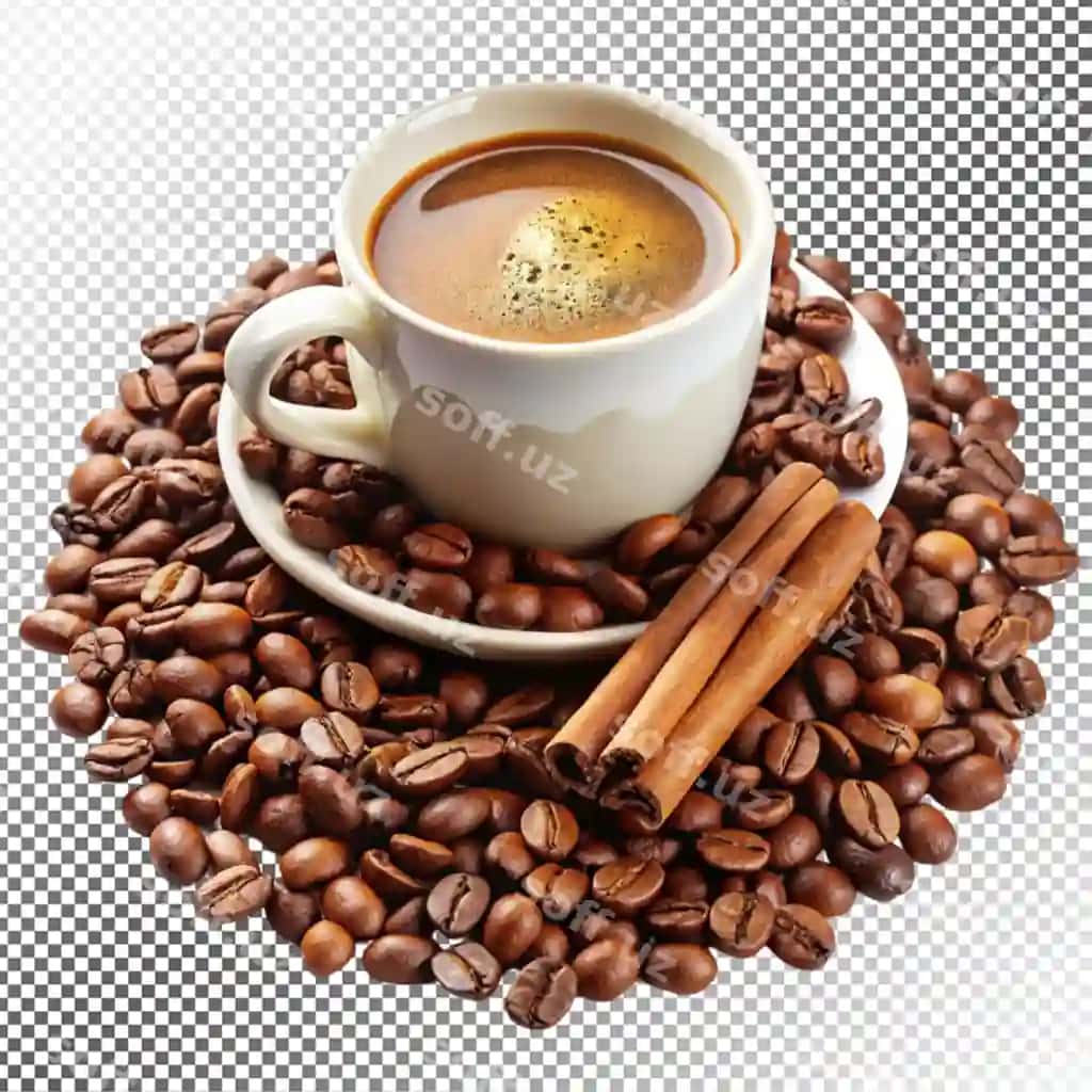 Mamnoa qahva urug'atlari koppusi shaffof fonda | Delicious coffee beans cup transparent background