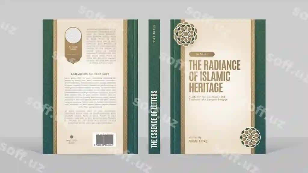 Islomiy kitob qopliq shablon dizayni arabeska arabcha naqsh bilan | Islamic book cover template design with arabesque arabic pattern