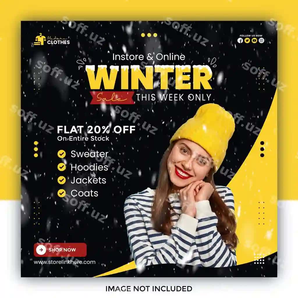 Qish aktsiyasi uchun ijtimoiy tarmoqlar posti banner shabloni | Winter sale social media post banner template