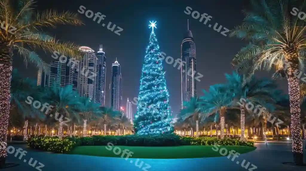 Shamoli Yangi yil uy siarasi shaharlik tun manzarasi | Sparkling christmas tree urban nightscape