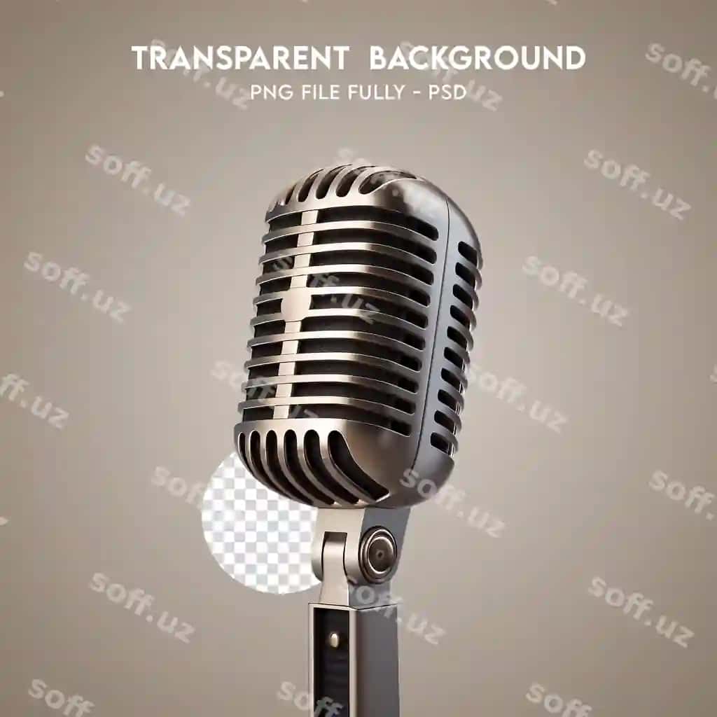 Vintaj kumush mikrofon shaffof fonda bilan | Vintage silver microphone with transparent background