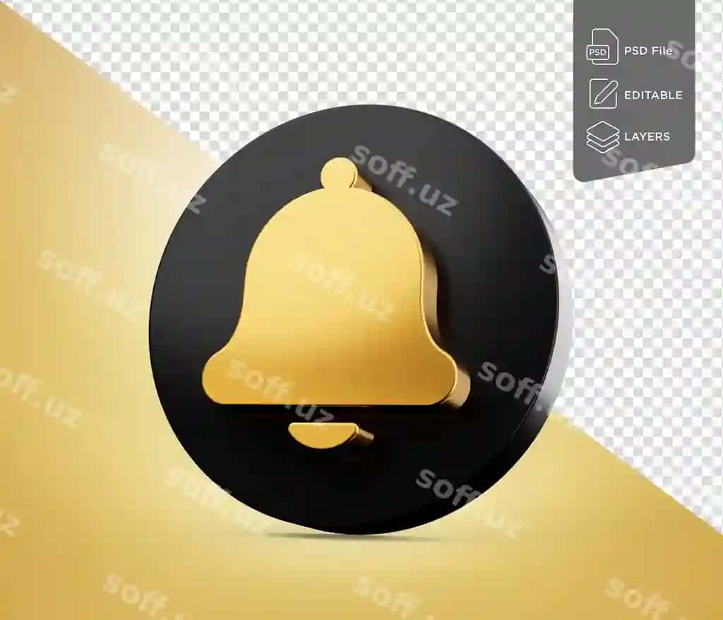 Oltin chong ikon ramzasi qora ikon qora tugma ajraltirilgan oq fonda | Golden bell icon symbol black icon black button isolated white background