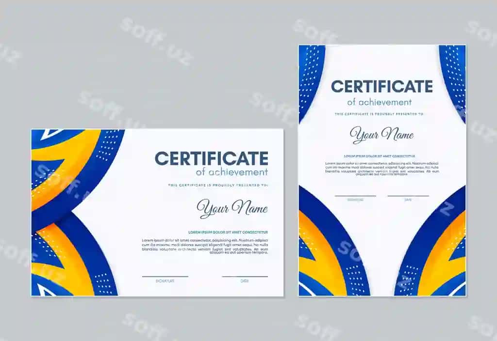 Rangli sertifikat muvaffaqiyat shabloni anqarli | Colorful certificate achievement template with abstract