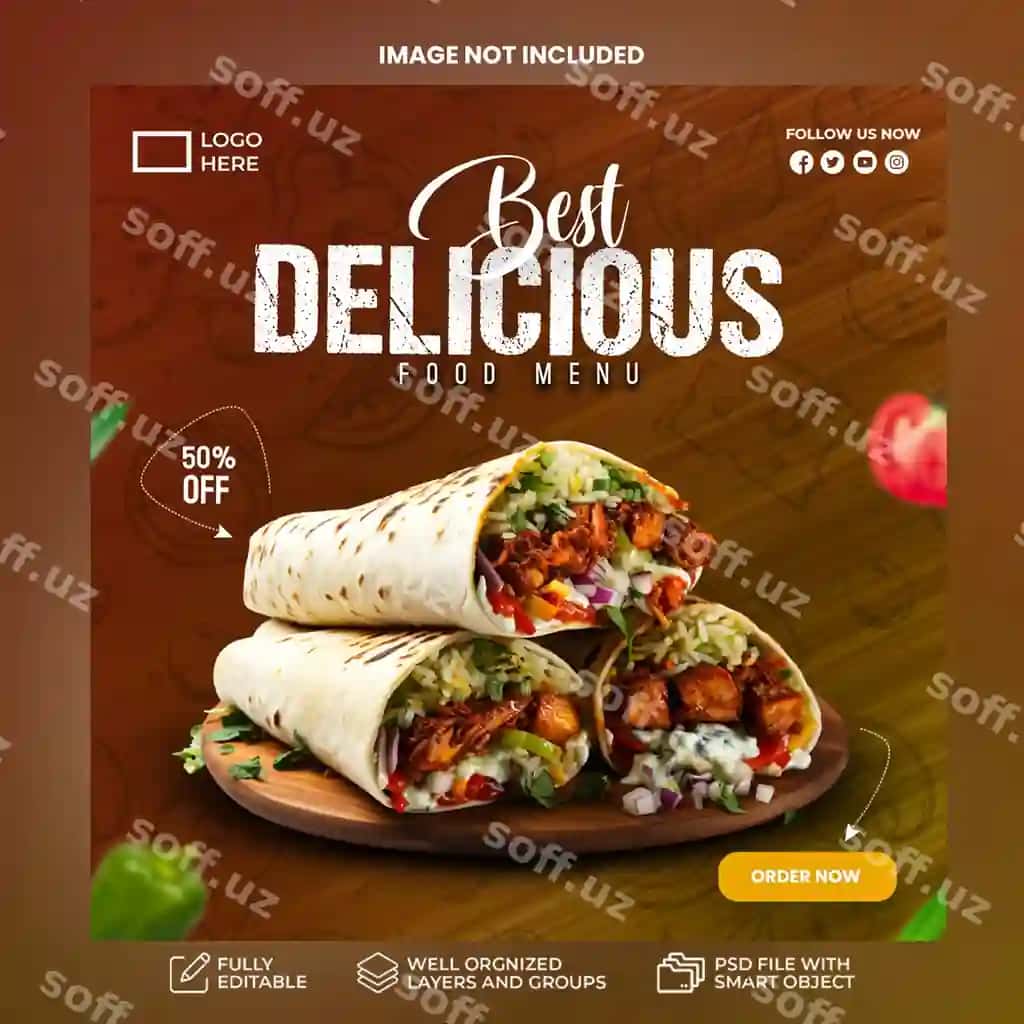 Eng yaxshi misharli ovqatlar menyusi kvadrat poyezr ijtimoiy tarmoqlar | Best delicious food menu square poster social media