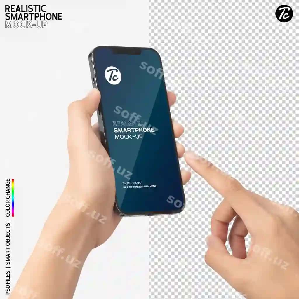 Yaqin rasm qo'l orqali tutilgan smartfon ishlatish namunasi | Close up hand holding using smartphone mockup