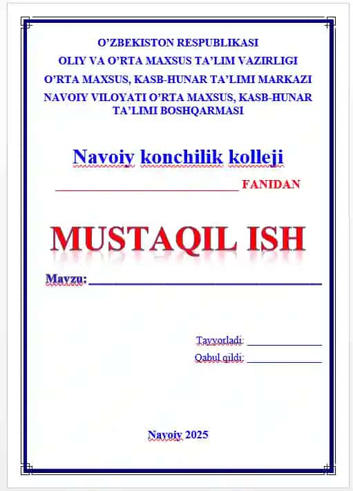 Mustaqil ish yuzi blankalari