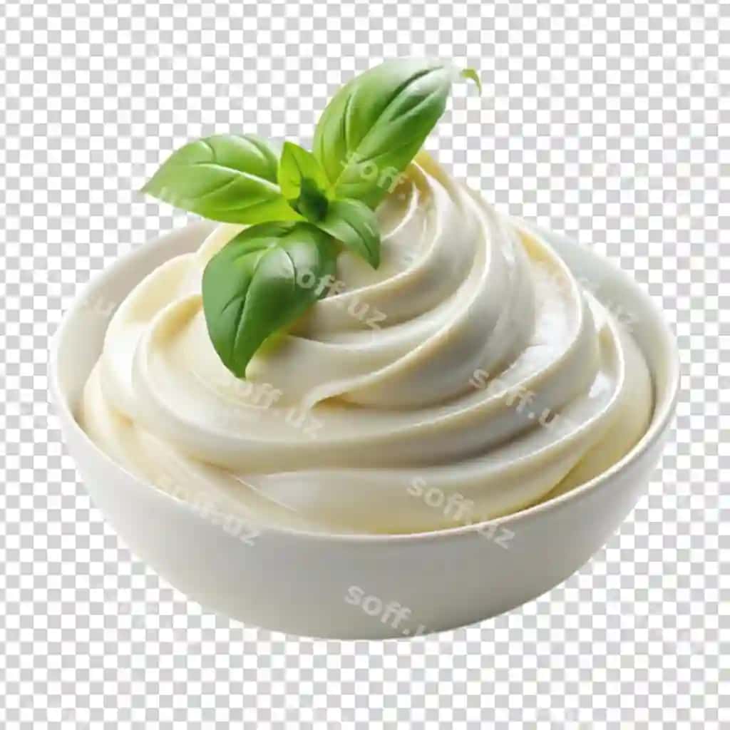 Kremli oq mayonez ajraltirilgan shaffof fonda | Creamy white mayonnaise isolated transparent background