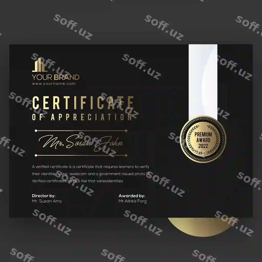 Qora oltin sertifikat tekis zamonaviy sertifikat shabloni | Black golden certificate flat modern certificate template