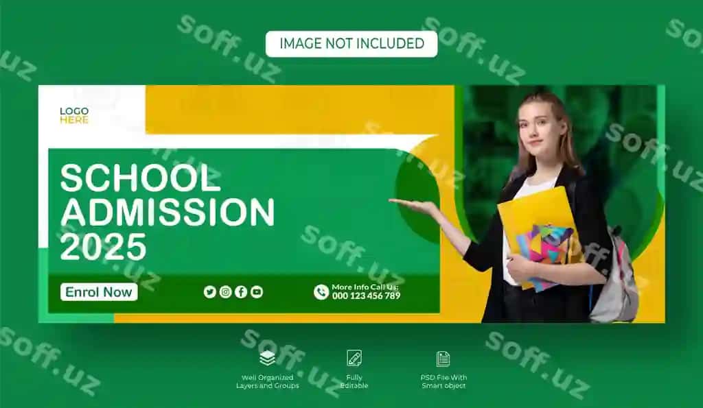 Maktabga qaytish Facebook varaqi baner shabloni Instagram posti | Back school facebook cover banner template instagram post