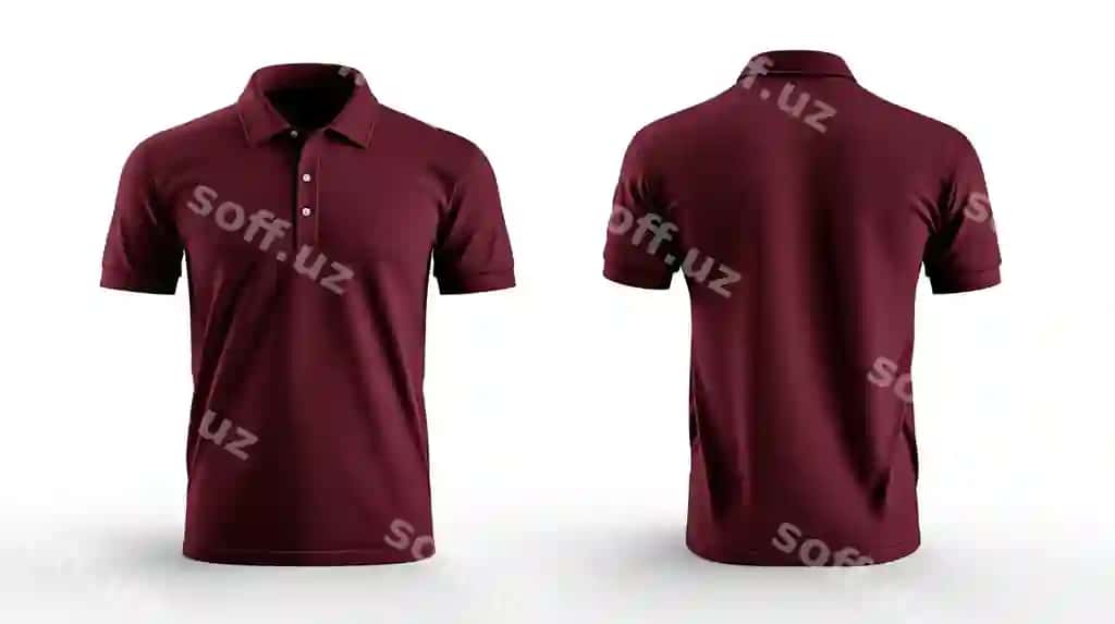 Burgund polo ko'yi namunasi old va orqa ko'rinish | Burgundy polo shirt mockup front back view