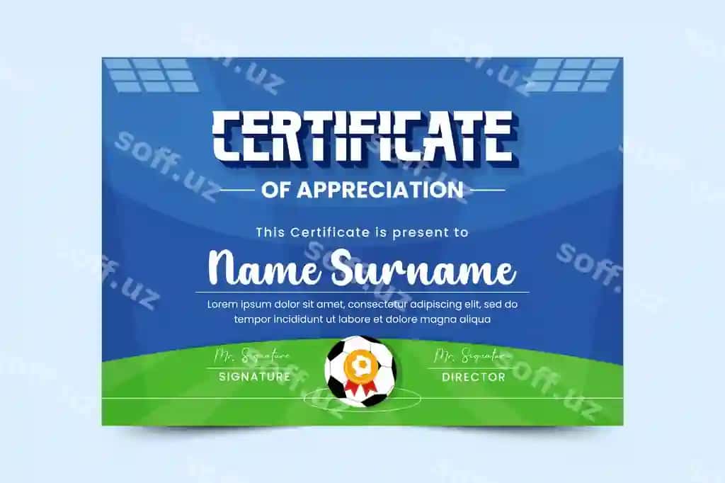 Futbol turniri sport tadbir sertifikat dizayn shablon oddiy | Football tournament sport event certificate design template simple