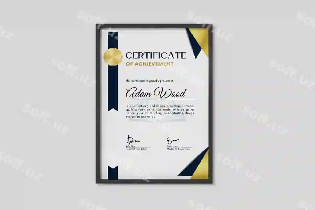 Guvohnoma namunasi PSD shablon | Certificate mockup psd template