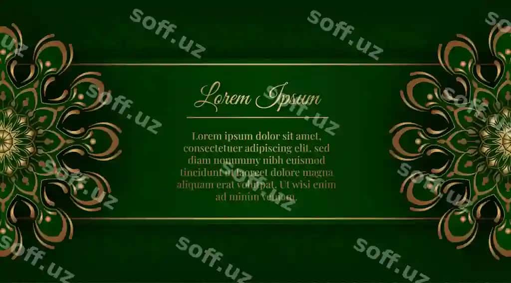 Yashil hasharotli fon oltin mandala bezatmasi bilan | Green luxury background with gold mandala ornament