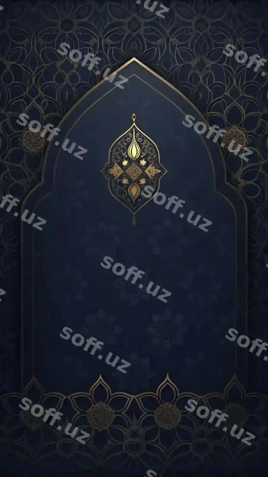 Qora ko'k devor oltin eshik dekorativ naqshli lampochka | Dark blue wall with gold door decorative pattern lamp
