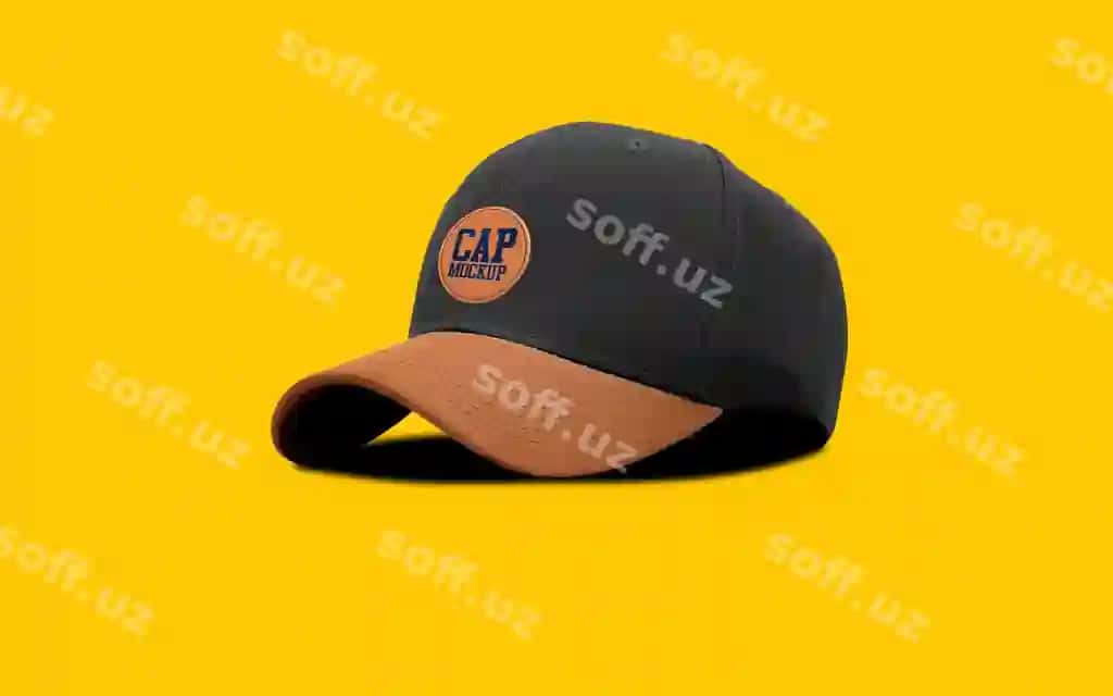 Qora jigarrang beysbol bosh kiyimi namunasi | Black brown baseball cap mockup