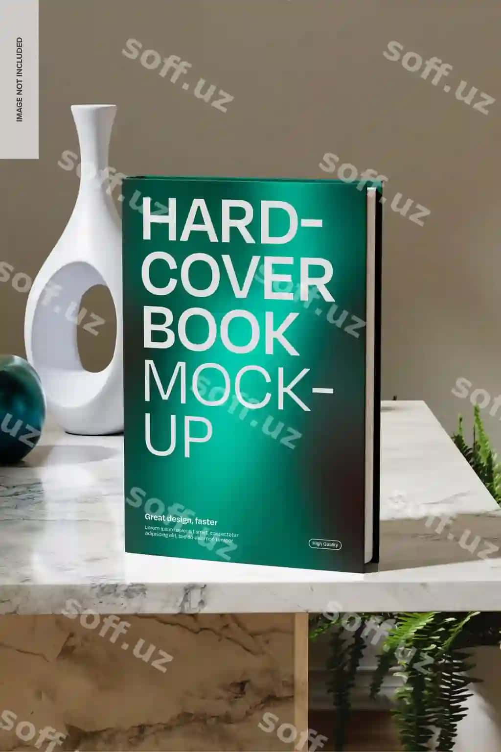 Qattiq qo'shiqli kitob namunasi marmurda tik turgan | Hardcover book mockup marble standing