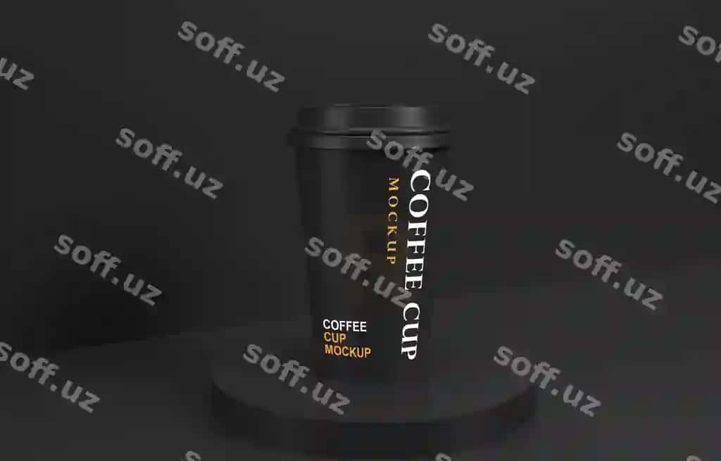 Qahveh holdirasining modeli mahsulot steni bilan | Coffee cup mockup with product stand