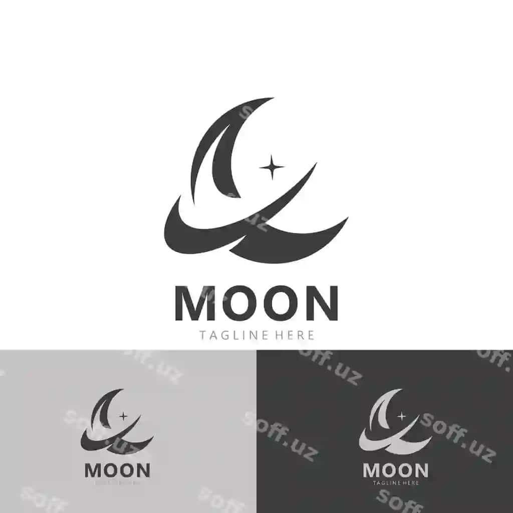 Oy oqlangan yarim oy yulduz logotipi dizayn chizig'i oddiy uslub konturi | Moon elegant crescent star logo design line simple style outline