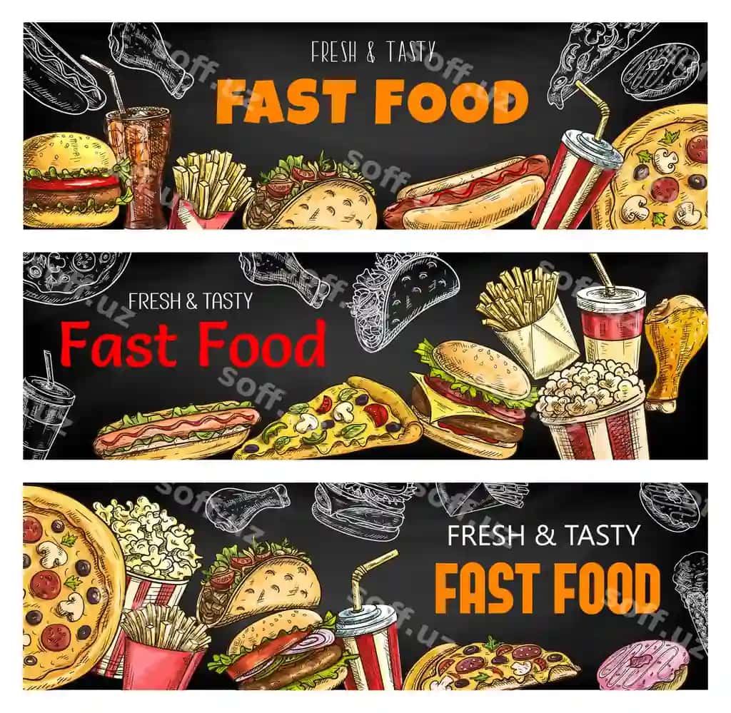 Chiqim banerlar fast food burgerlar sandvichlar | Sketch banners fast food burgers sandwiches