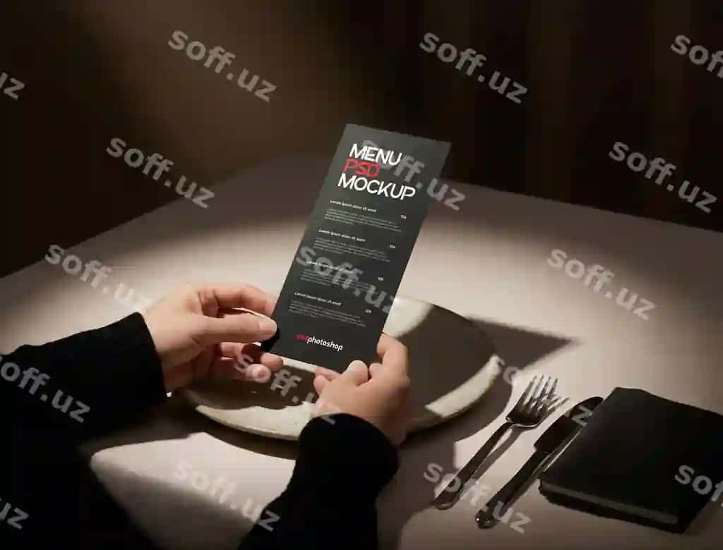 Haqiqiy menyu mockup taqdimoti oshxona stoli | Realistic menu mockup presentation dining table