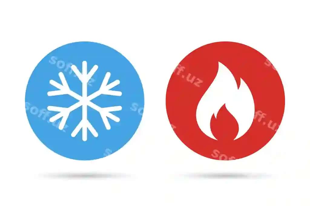 Qor basketi od flam ikonkalar issiq sovuq ikonkalar | Snowflake fire flame icons hot cold icons