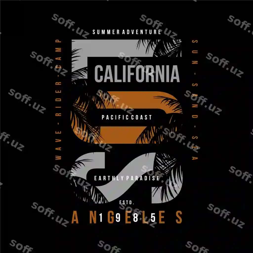 Los Angeles California pitsa temali grafik tipografiya vektor chop etish | Los angeles california beach theme graphic typography vector print