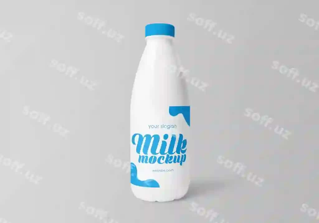 Old tomoni shinovar qoplamali plastic sut flakon mockup | Front view glossy plastic milk bottle mockup