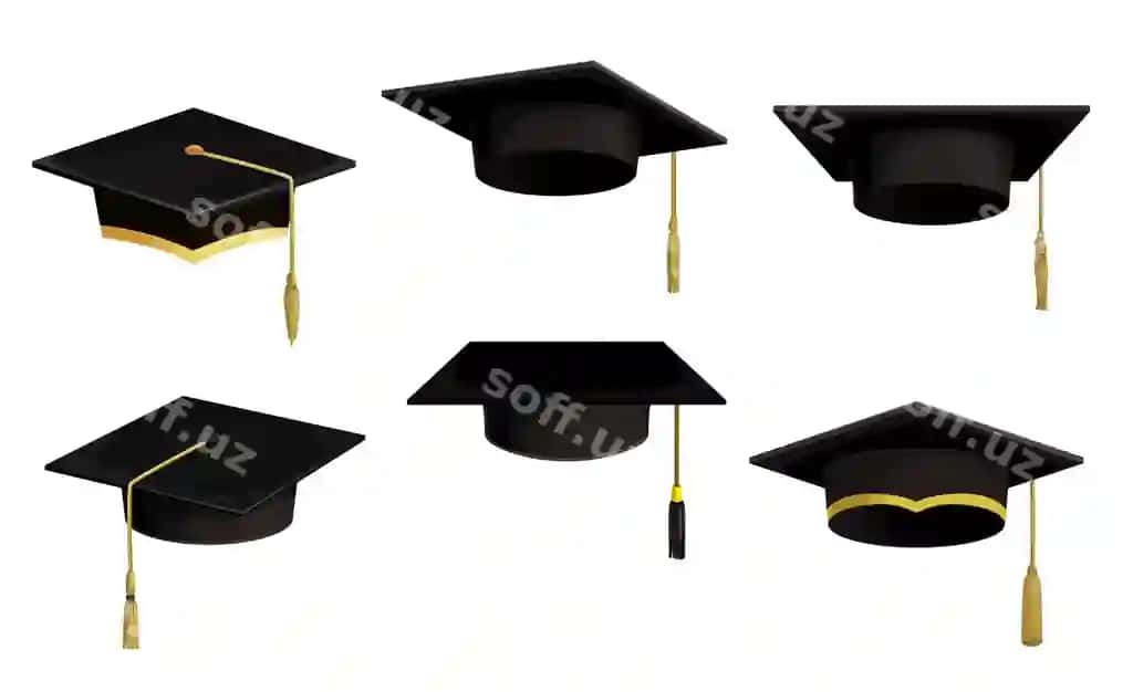 Akademik shapkalar ajraltirilgan ikonkalar karyakter universitet bitirish qora | Academic caps isolated icons cartoon university graduation black