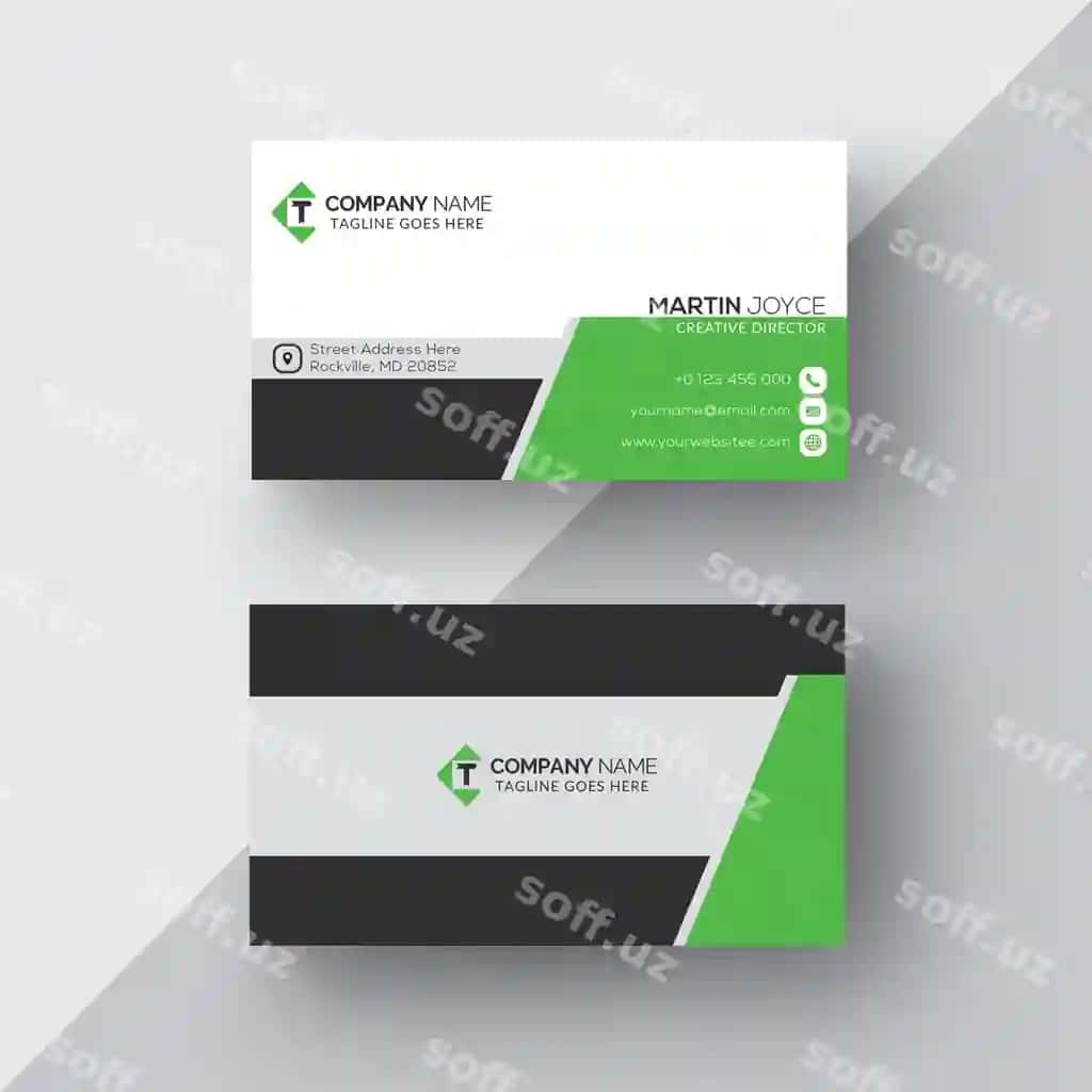 Yashil-qora biznes vizitka shabloni | Green black business card template