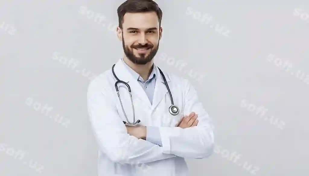 Erkak doktor bo'yi atrofida stetoskop taqgan | Male doctor with stethoscope around his neck