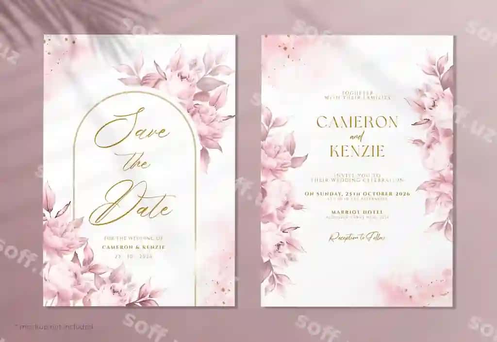 Go'zal gulli turmali taklifnoma kartasi komplekti | Beautiful floral wedding invitation card set