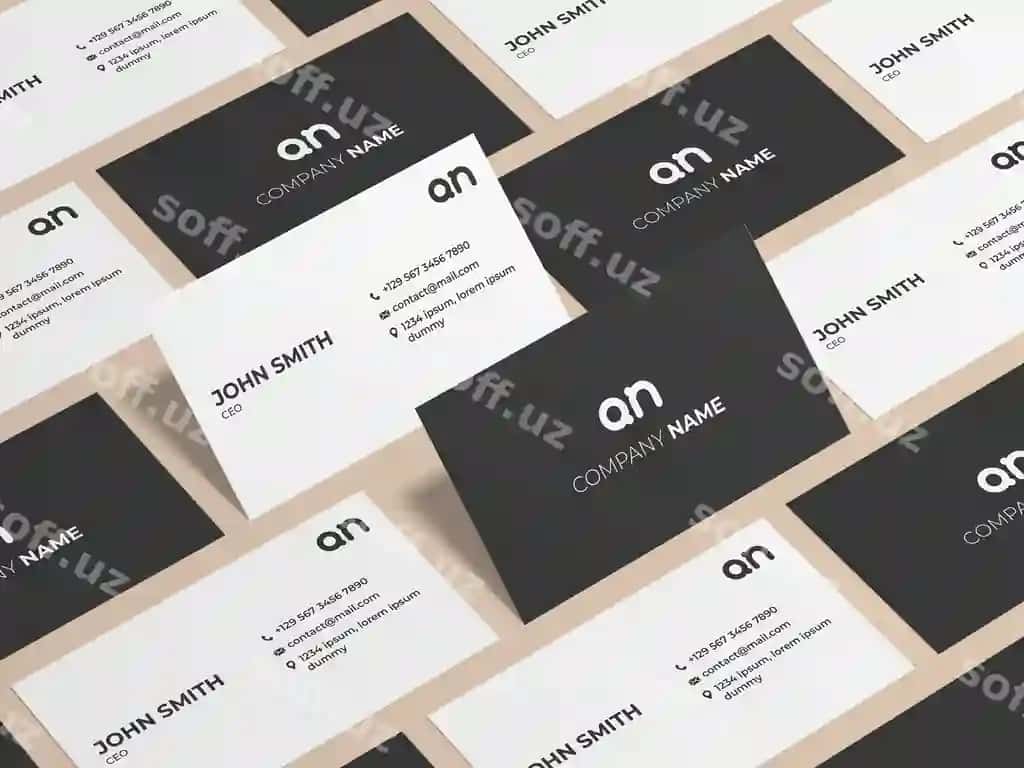 Minimal biznes karta mockup yuqori burchli ko'rinishdan | Minimal business card mockup from top angled view